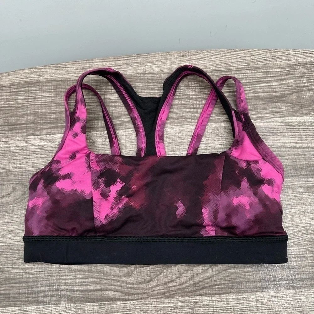 Lululemon 6 pink/black tie dye racerback Removable pad activewear sport bra